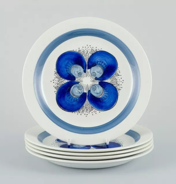 Rörstrand, Sweden, set of five hand-painted "Iris" plates. 1970s.