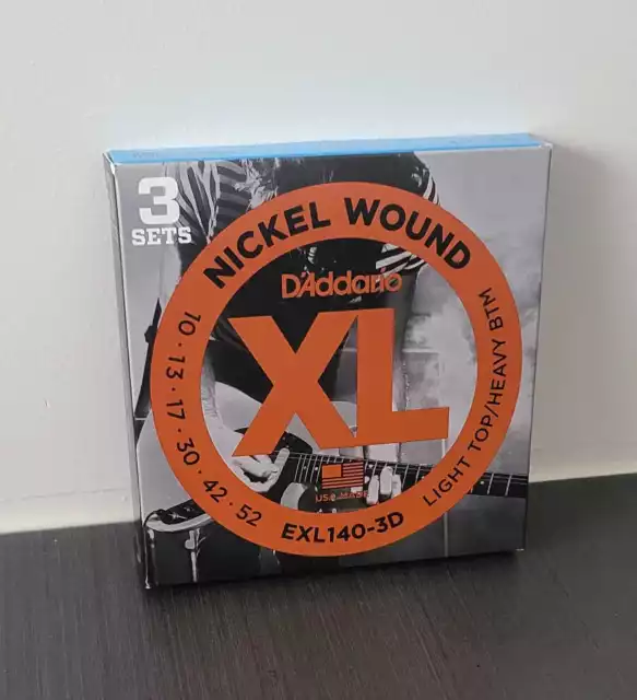 D'Addario EXL140-3D (3 Sets) Nickel Wound Electric Guitar Strings. Gauge: 10-52