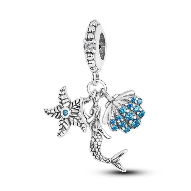 mermaid charm fit for bracelet in 925 sterling silver, see life charm