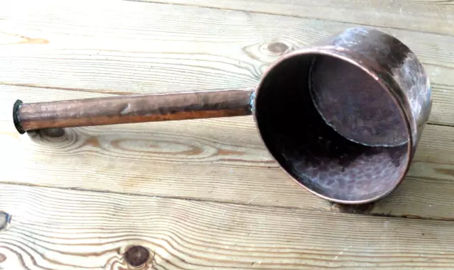 Late 19th century rustic French hammered copper ladle/pan