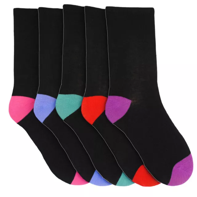 5 Pairs Pack Ladies WOMENS Socks Black Toe & Heel Cotton MIX    Size 4-7