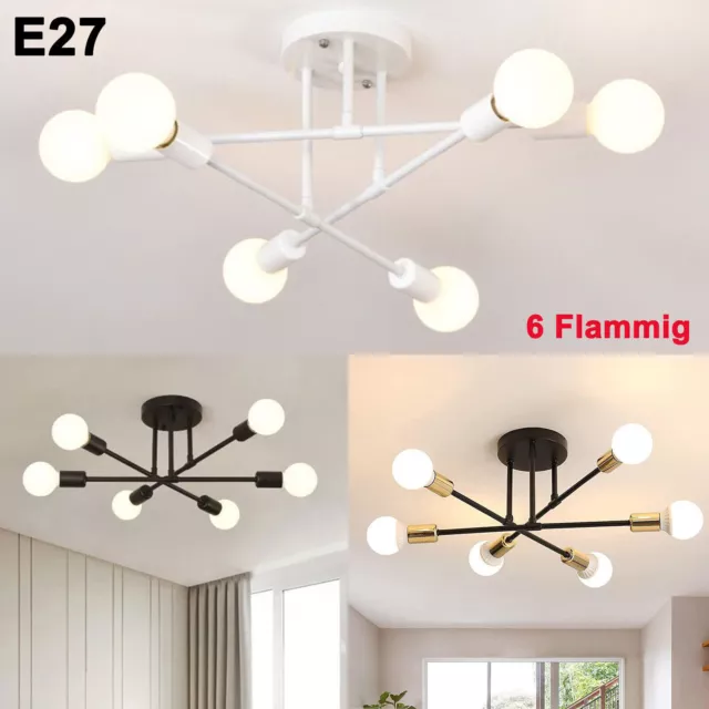 Deckenlampe Vintage 6 Flammig E27 LED Deckenleuchte Wohnzimmer Pendelleuchte