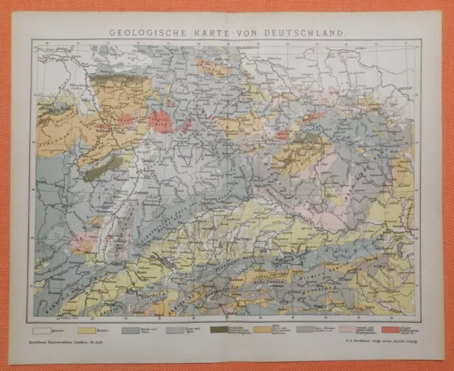 GEOLOGISCHE KARTE VON DEUTSCHLAND Landkarte 1895 Geologie