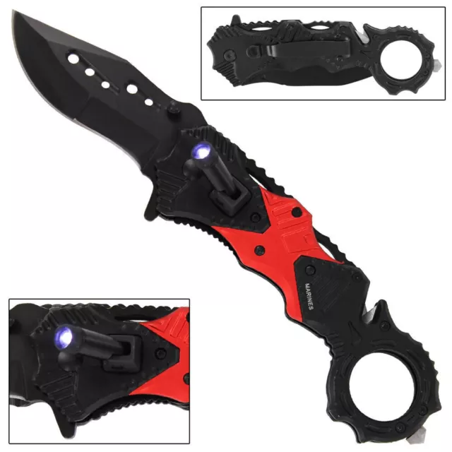 Marine Tactical Drop Point Assisted Pocket Knife - Emergency First to Fight