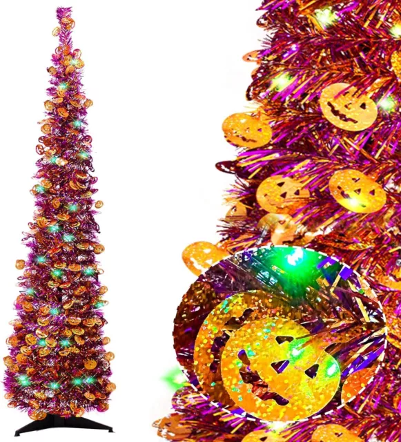 5FT Halloween Pop-up Tree with Spooky Green Lights,Christmas Tree Indoor Outdoor