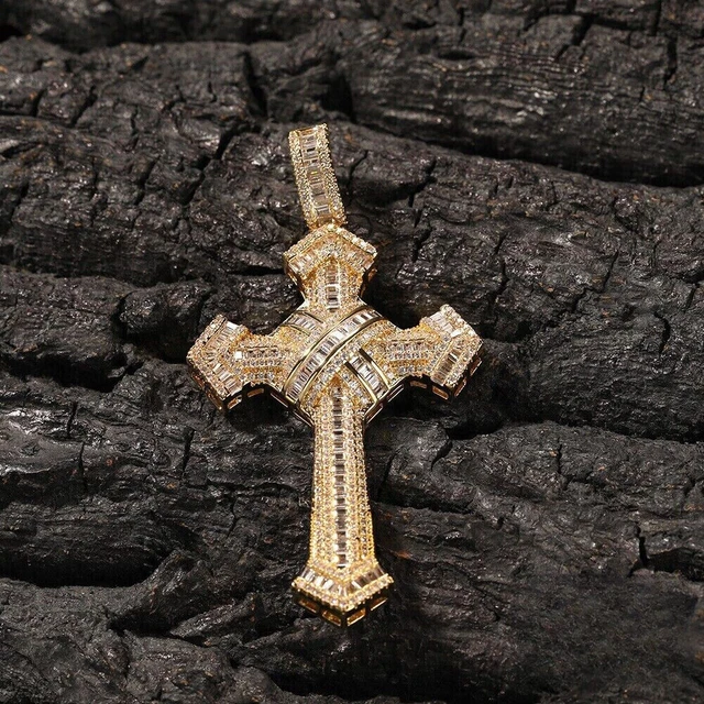Collana Con Croce Grande In Acciaio Inossidabile - Pendente Con Zirconi Cubici, Per Uomo E Donna