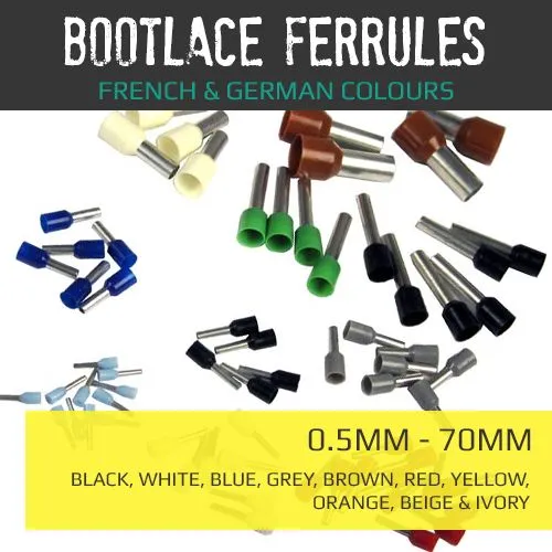 Bootlace Ferrules French / German Cable Crimps 0.5Mm - 70Mm Cord End Terminals