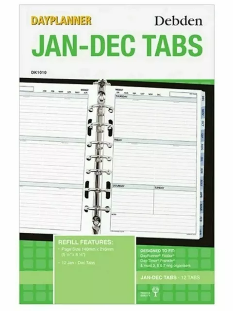 Debden DayPlanner Desk Refill "Jan to Dec Tabs" 216x140mm  DK1010 - TRACKED