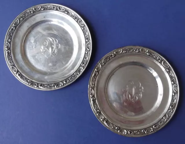 Two Gorham Sterling Silver "Rose Scroll" 1234 Bread Plates - 6-1/4" -Monogrammed