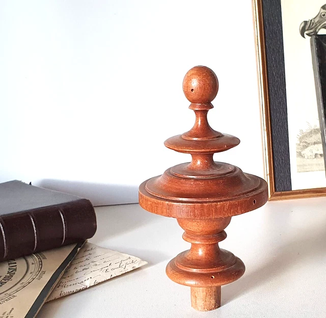 Antique french architectural salvage - Decorative wood carving post finial 5 in