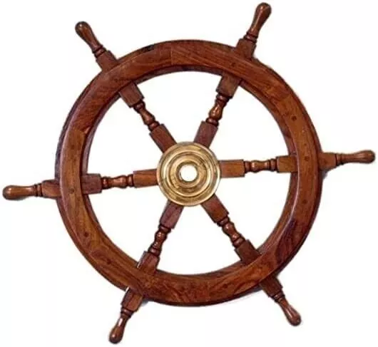 Wooden Ship Wheel Nautical Pirate Boat 18 Inch Vintage Marine Wheel Wall Decor