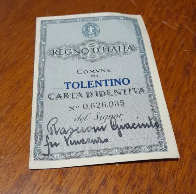 Carta d'identità Sacerdote Comune di Tolentino - Periodo Fascista (1942)