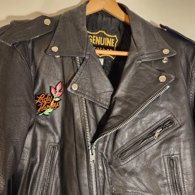 Genuine Leather Jacket with Lady Harley Davidson Patches. Size XL