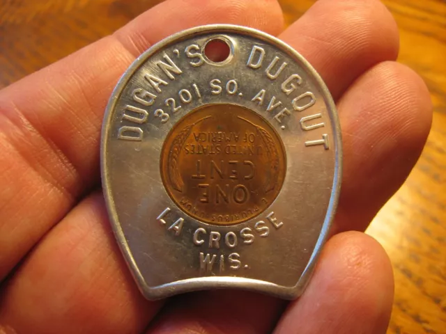 Vintage 1948-S Encased Lincoln Cent Dugan's Dugout La Crosse Wisconsin
