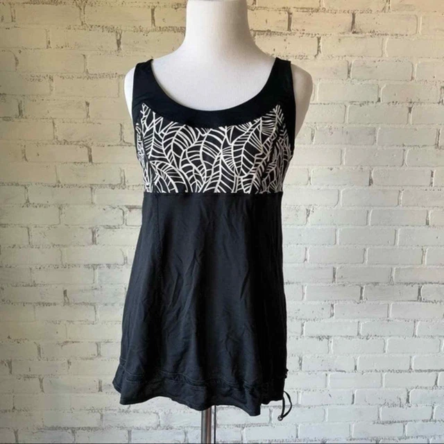 Lululemon TaTa Topper Palm Print Tank Top 8 Black White Angel Wing Drawstring