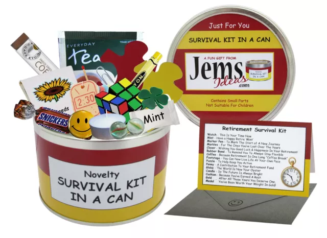 RETIREMENT SURVIVAL KIT IN A CAN. Novelty Gift - Fun Present / Card Leaving Work