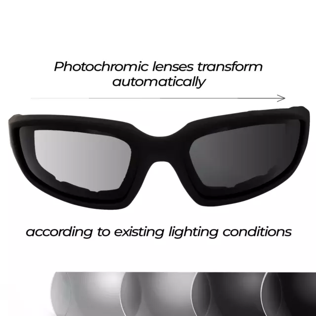 Kickback PHOTOCHROMIC  LightAdjusting Lens EVA Foam Padded Motorcycle Sunglasses 2