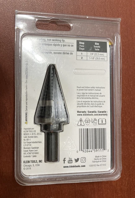 KLEIN TOOLS KTSB11 Step Drill Bit #11 Double-Fluted 7/8 to 1-1/8-Inch 2