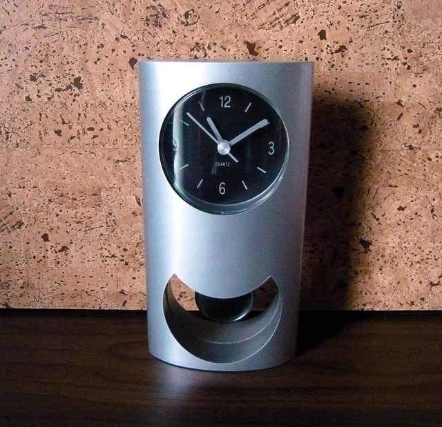 Orologio da Tavolo a Pendolo H 17cm Plastica Grigia Funziona