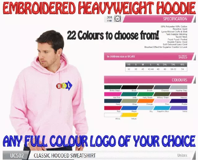 Heavyweight Personalised Uniform Workwear Hoodie. FREE COLOUR EMBROIDERED LOGO!