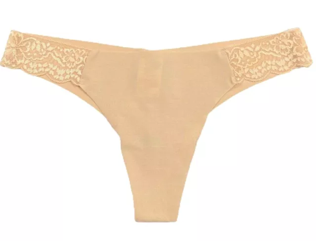 VICTORIAS SECRET PINK No Show Raw Cut lace sides soft thong Panty beige sz  Large $10.49 - PicClick