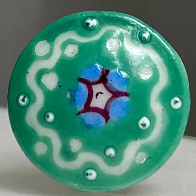 Bouton vintage 18 mm - Porcelaine peinte vert / bleu / violet