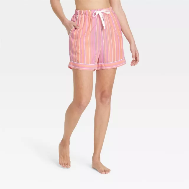 Womens Striped Elastic Waist Pajama Shorts Pink - Stars Above Medium