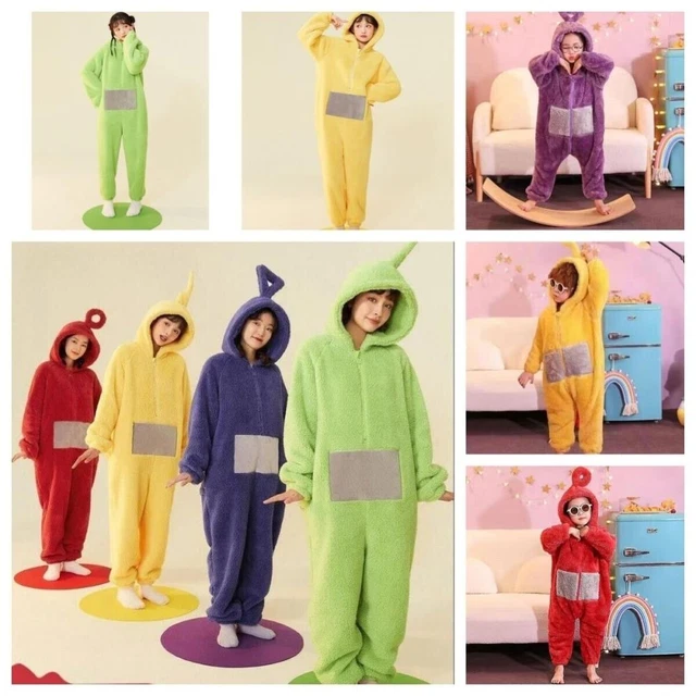 Pyjama One Piece Teletubbies Adulte – Combinaison Polaire Capuche Cosplay Tinky Winky Dipsy