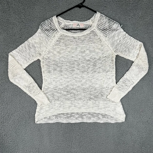 Pink Republic Knit Fish Net Shirt Top Womens Small White Long Sleeve Round Neck