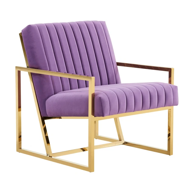 Montgomery Velvet Pinstripe Design Accent Armchair With Gold Frame - Purple