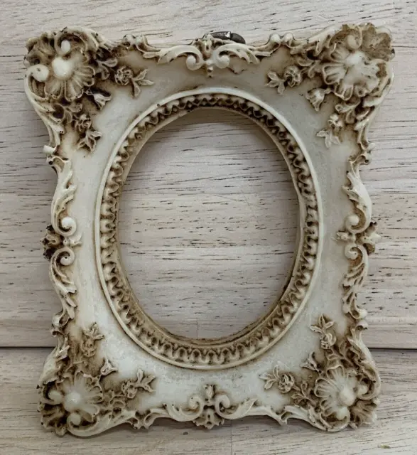 CARVED PICTURE FRAME Resin Ornate Asian Marble Soapstone Style Vintage Antique