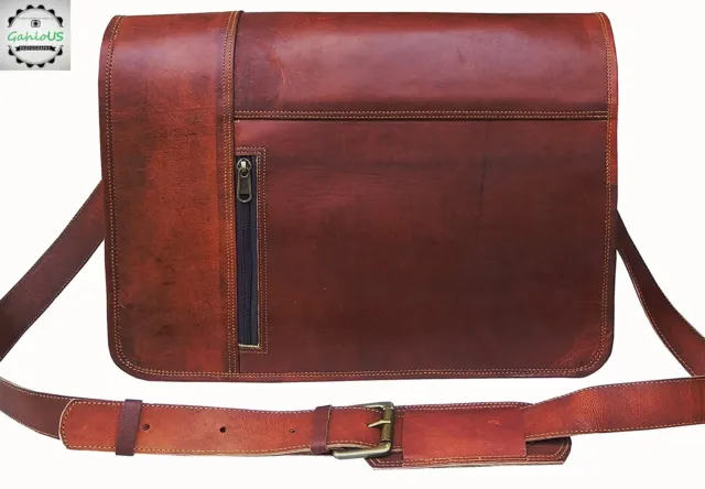 New Men's Vintage Brown Leather Full Flap Messenger Laptop Satchel Shoulder Bag