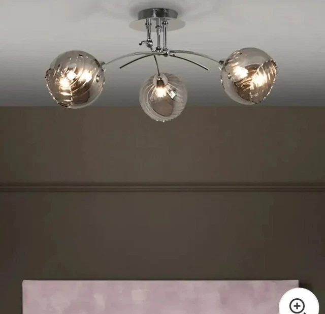 Modern Brushed Chrome Swirl Ceiling Light Fitting Semi Flush LED 3 Way Lamp