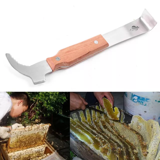 Handle Bee Hive Hook Scraper Stainless Steel Beekeeping Wooden Tool Equipment