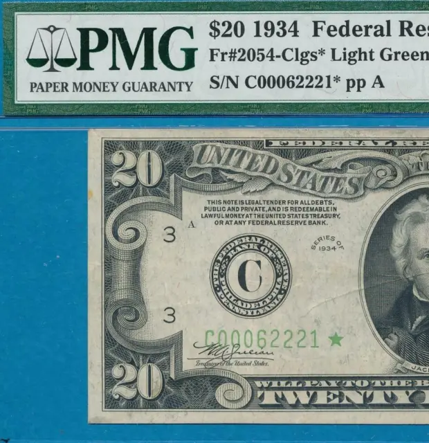 $20. 1934 Star Philadelphia    Lime Green Seal  Federal Reserve Note Pmg Vf35