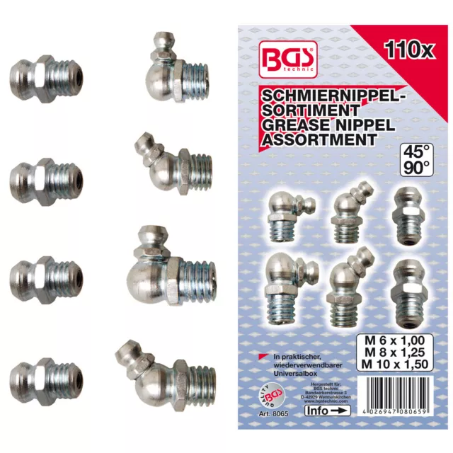 Schmiernippel Sortiment M6 M8 M10 metrisch 110 tlg. 0° 45° 90°