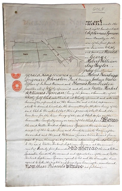 Original Tenancy Agreement for Whitby Golf Club, 1895