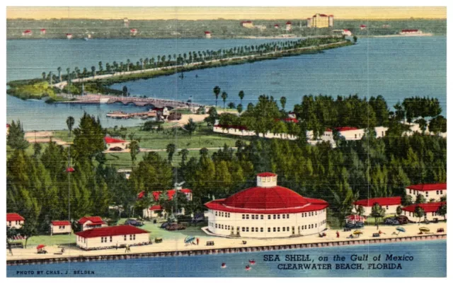 Sea Shell Hotel Clearwater Beach,FL Florida Adv Vintage Linen 1950 Postcard