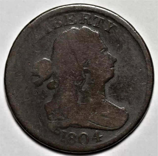 1804 Draped Bust Half Cent - Plain 4, Stemless - US 1/2c Penny Copper Coin - L43