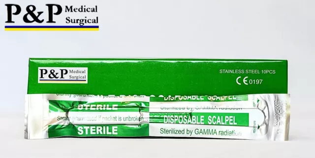 Disposable Scalpels Sterile Size 11 Plastic Handle & Metric Line Box of 10