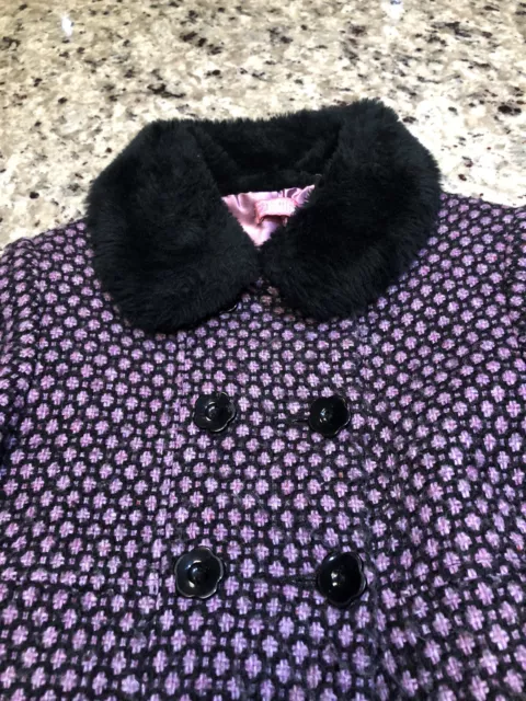 girls beautiful black purple fur collar BHS sweet millie winter frock coat age 6