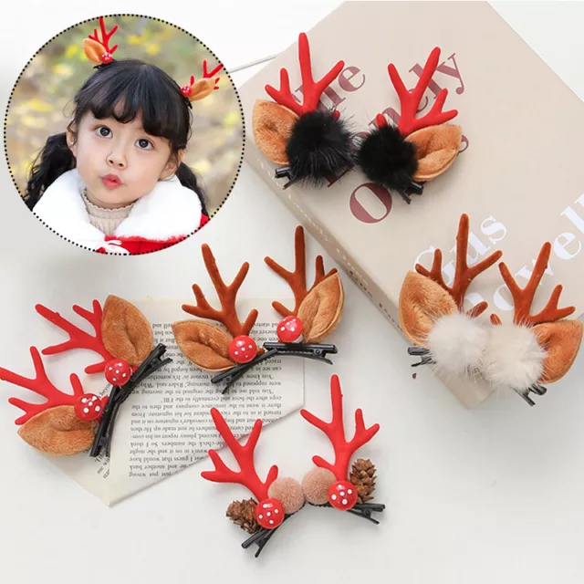 Mignon Cerf Oreille Epingles à Cheveux Noël Fleur Barrettes Bois Clips Kids 2P *