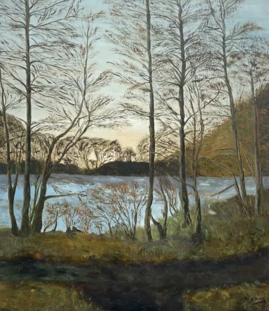 Impresionista Paisaje Marino Kahle Árboles Am Orilla Abendhimmel Natural Pintura