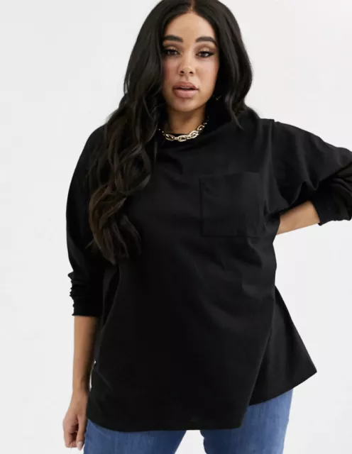ASOS DESIGN Curve oversized t-shirt with pocket detail in black Size: 6