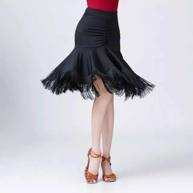 Tango Salsa Stanza da Ballo Latino Gonna Danza Abiti per la Nappa a Balze Nero