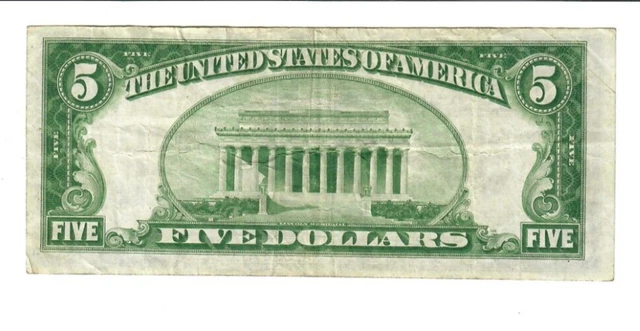 1934 $5 Federal Reserve Note Light Green Seal St. Louis Nice VF 2