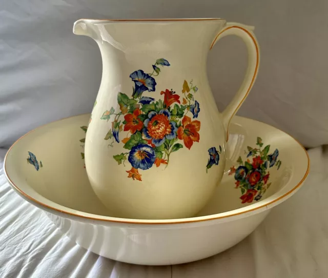 Vintage 1930’s Floral Burleigh Ware Pitcher/Jug & Wash Basin/ Bowl Set Heavy