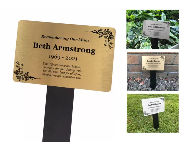 Personalised Rose Memorial Plaque Grave Marker for Cemetery or Garden