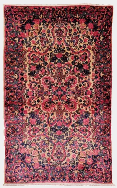 Hand Knotted Ivory Red Kermann Oriental Wool Area Floral Rug 3' x 4'9"