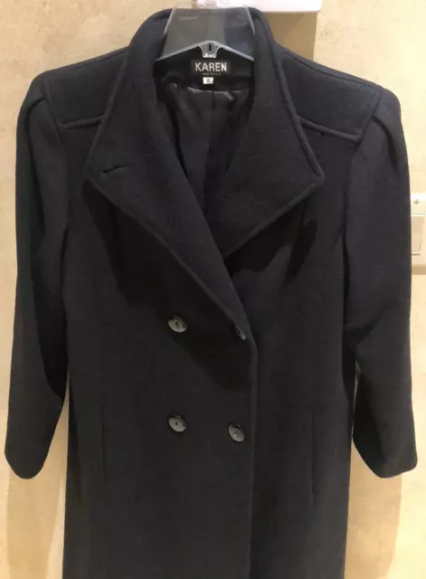 Karen Black Double Breasted 100% Wool Long Overcoat Women's Size 6 NEW!